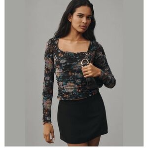 Anthropologie Black Floral Long Sleeve Top